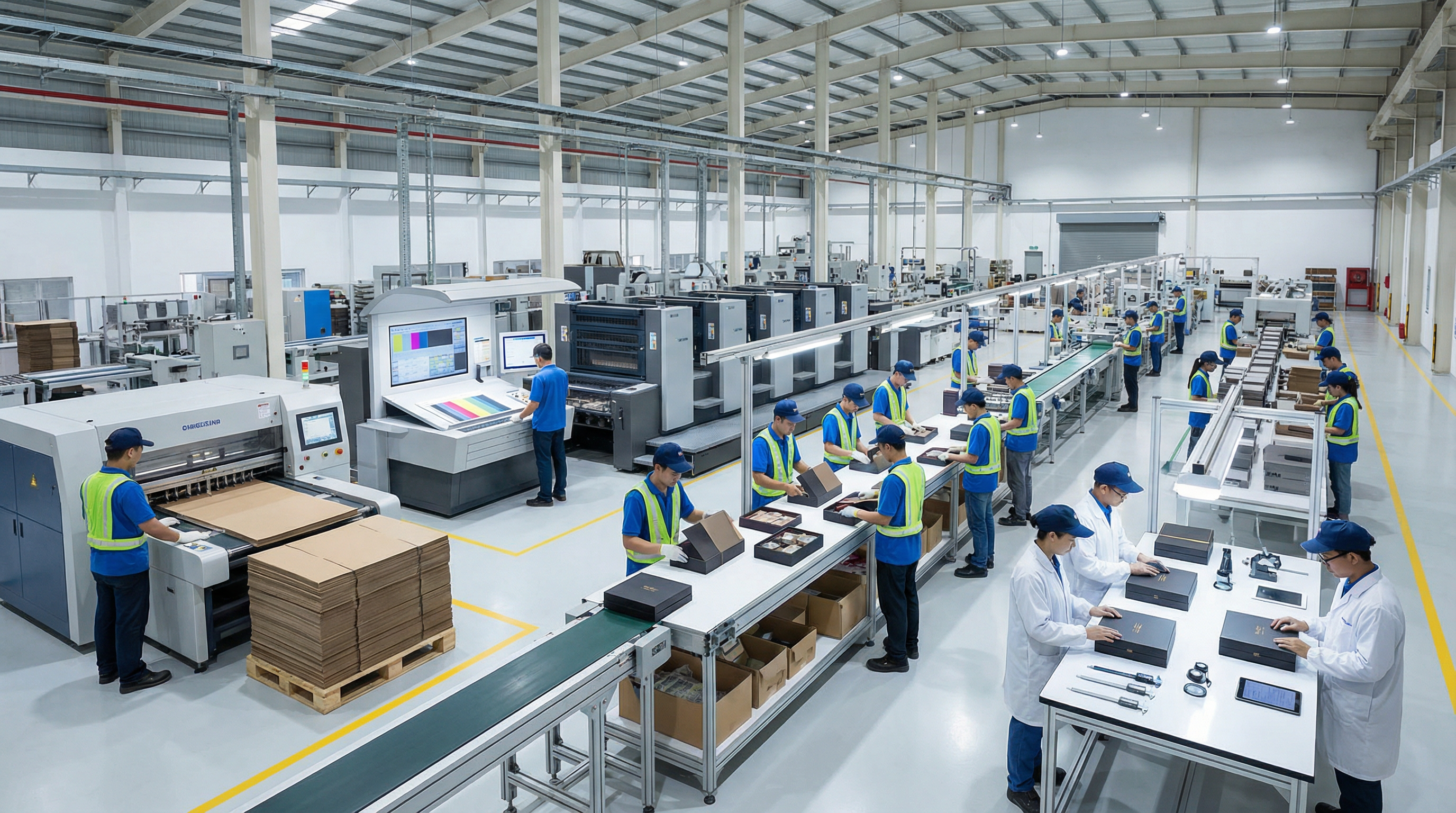 禮盒量產流程，從印刷、模切、組裝到品檢的完整產線